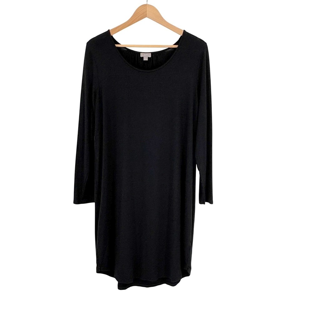 J. Jill Wearever Knit Dress Women Large Black Long Sleeve Stretch Pleat Back